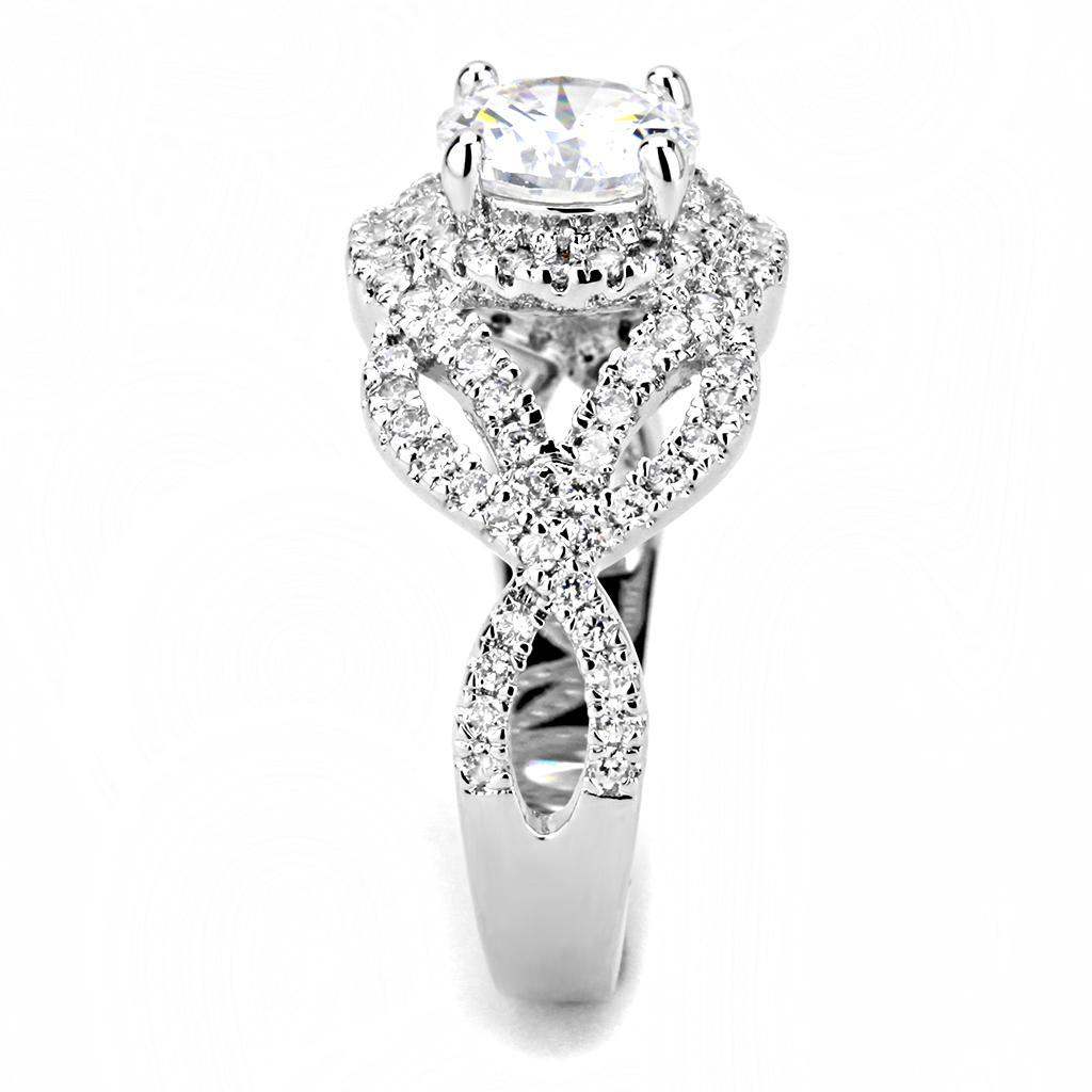 Alamode Rhodium Brass Ring with AAA Grade CZ in Clear - Alamode - Flyclothing LLC