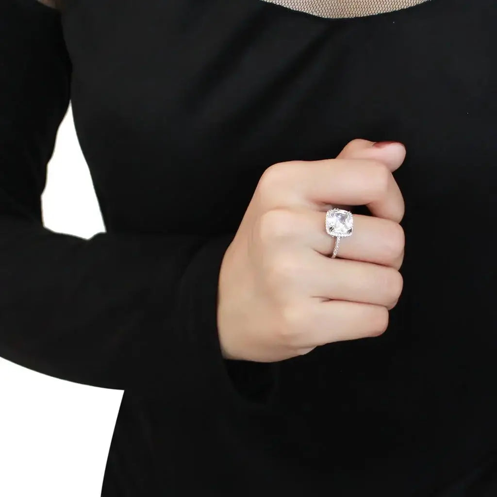 Alamode Rhodium Brass Ring with AAA Grade CZ in Clear - Alamode - Flyclothing LLC