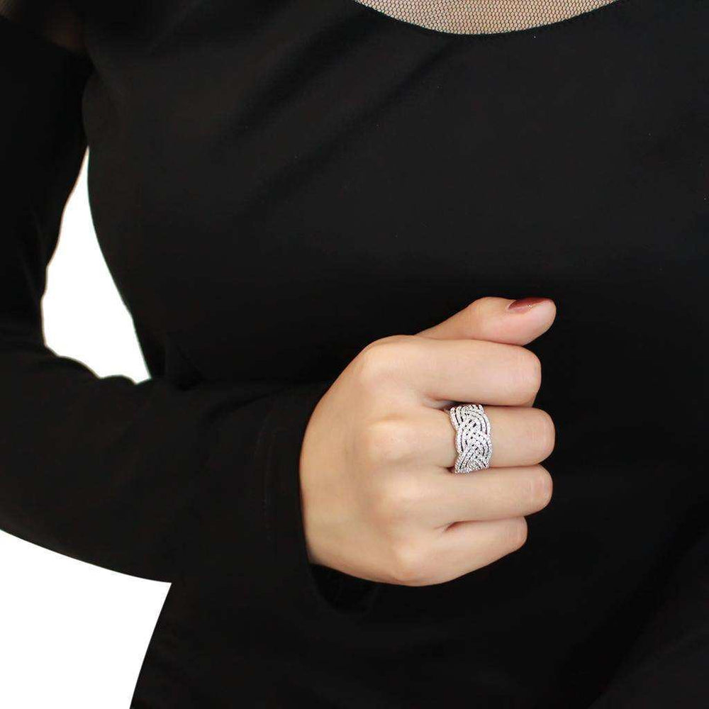 Alamode Rhodium Brass Ring with AAA Grade CZ in Clear - Alamode - Flyclothing LLC