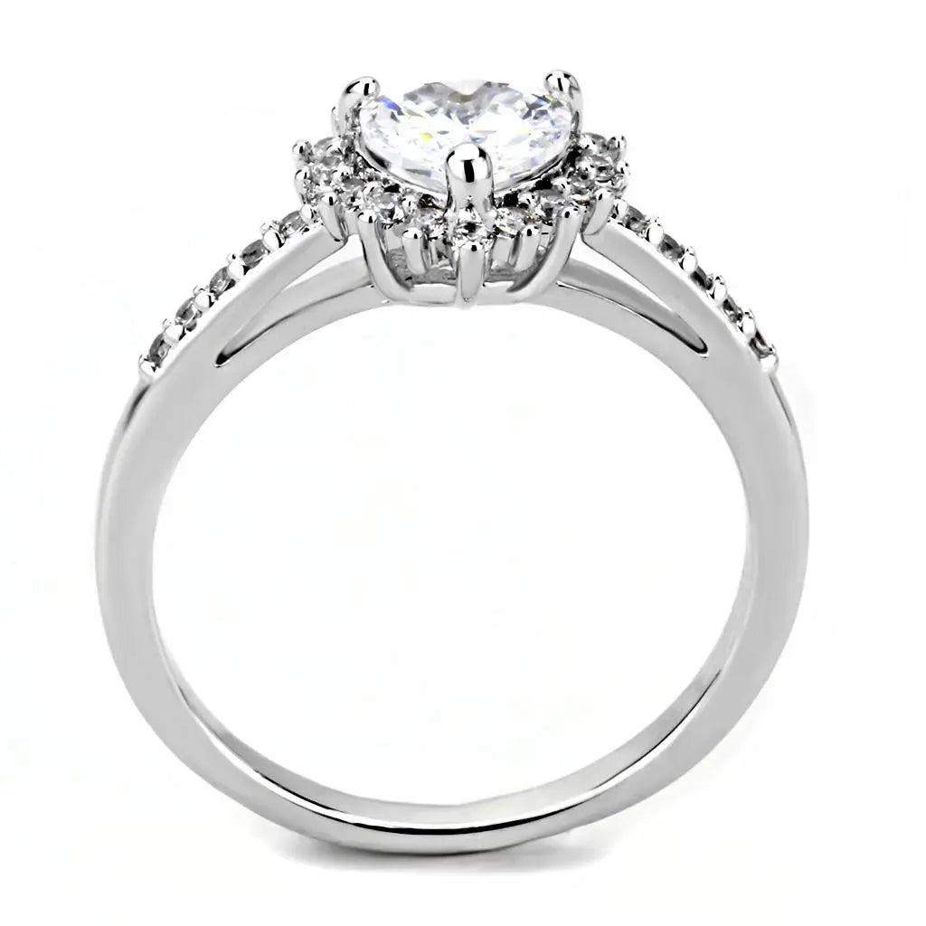 Alamode Rhodium Brass Ring with AAA Grade CZ in Clear - Alamode - Flyclothing LLC