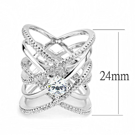 Alamode Rhodium Brass Ring with AAA Grade CZ in Clear - Alamode - Flyclothing LLC