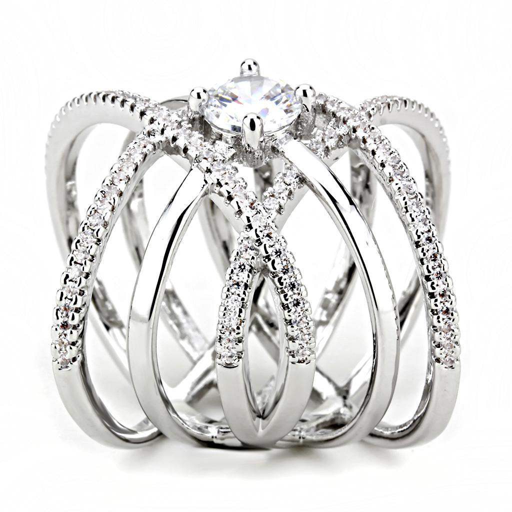 Alamode Rhodium Brass Ring with AAA Grade CZ in Clear - Alamode - Flyclothing LLC