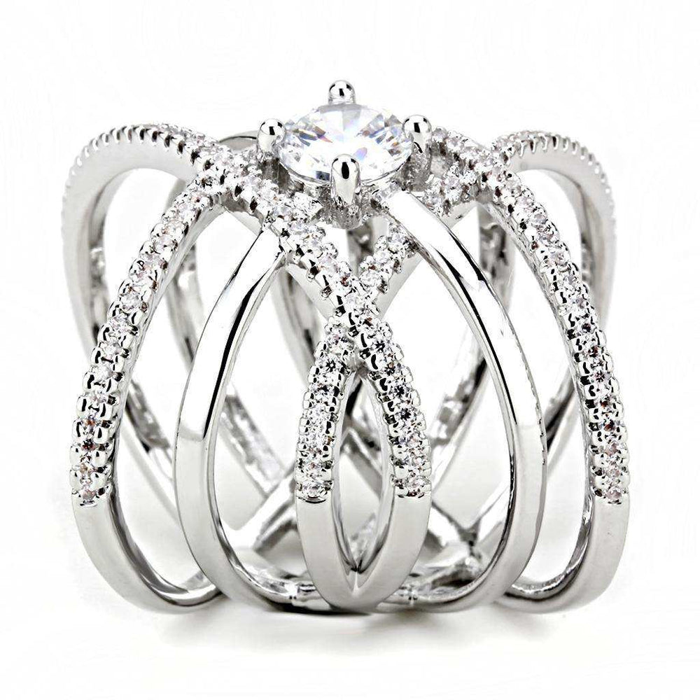 Alamode Rhodium Brass Ring with AAA Grade CZ in Clear - Alamode - Flyclothing LLC