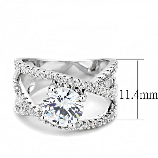 Alamode Rhodium Brass Ring with AAA Grade CZ in Clear - Alamode - Flyclothing LLC