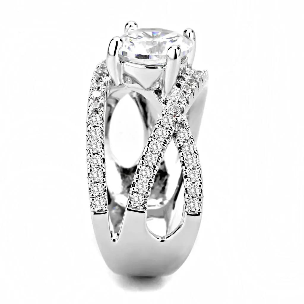 Alamode Rhodium Brass Ring with AAA Grade CZ in Clear - Alamode - Flyclothing LLC