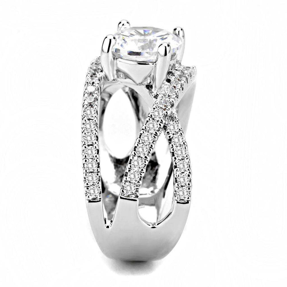 Alamode Rhodium Brass Ring with AAA Grade CZ in Clear - Alamode - Flyclothing LLC