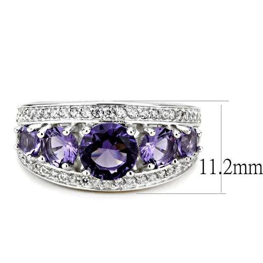 Alamode Rhodium Brass Ring with Synthetic in Amethyst - Alamode - Flyclothing LLC