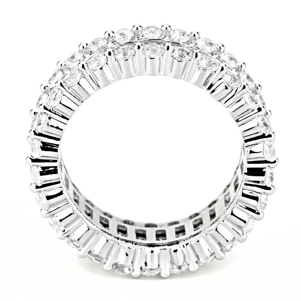 Alamode Rhodium Brass Ring with AAA Grade CZ in Clear - Alamode - Flyclothing LLC