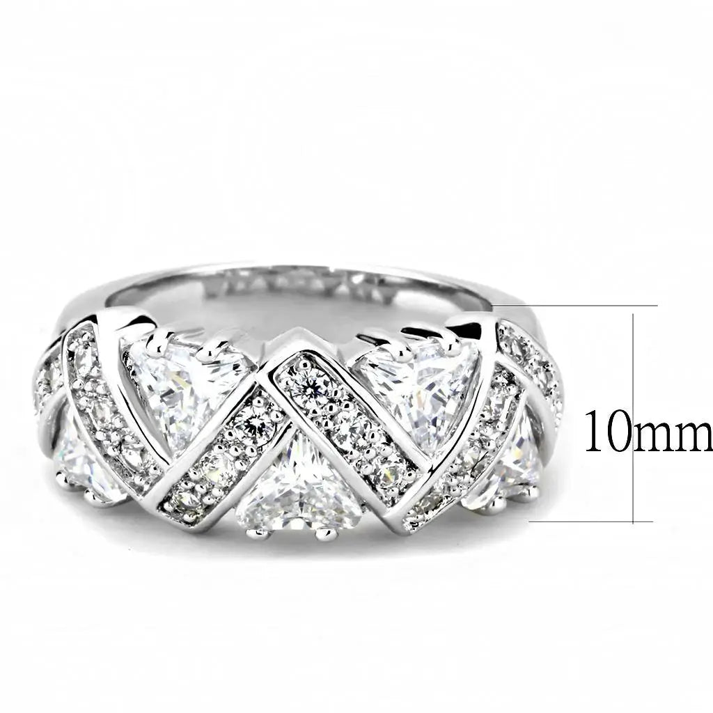 Alamode Rhodium Brass Ring with AAA Grade CZ in Clear - Alamode - Flyclothing LLC