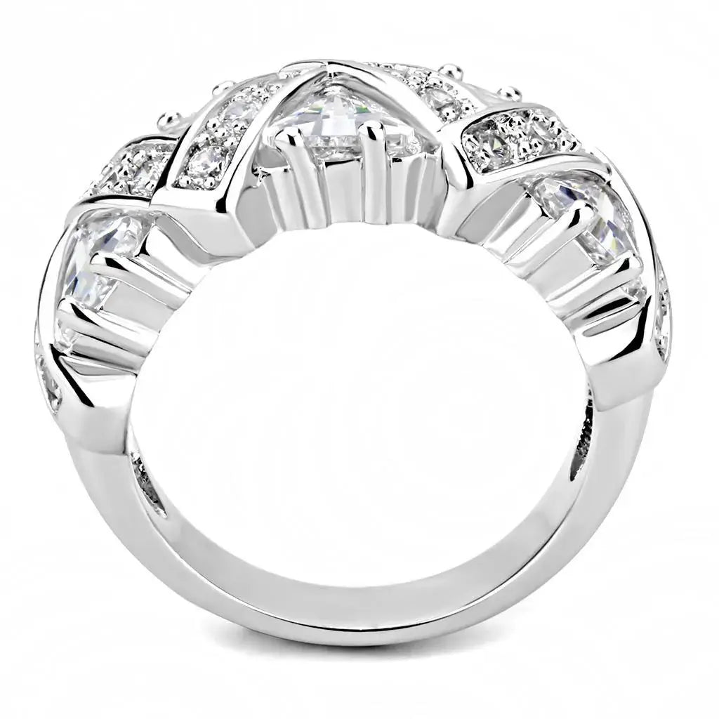 Alamode Rhodium Brass Ring with AAA Grade CZ in Clear - Alamode - Flyclothing LLC