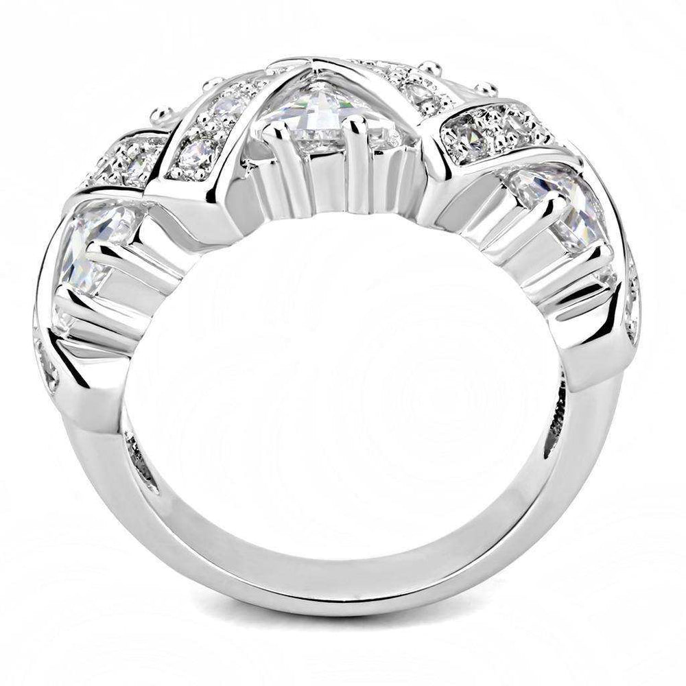 Alamode Rhodium Brass Ring with AAA Grade CZ in Clear - Alamode - Flyclothing LLC