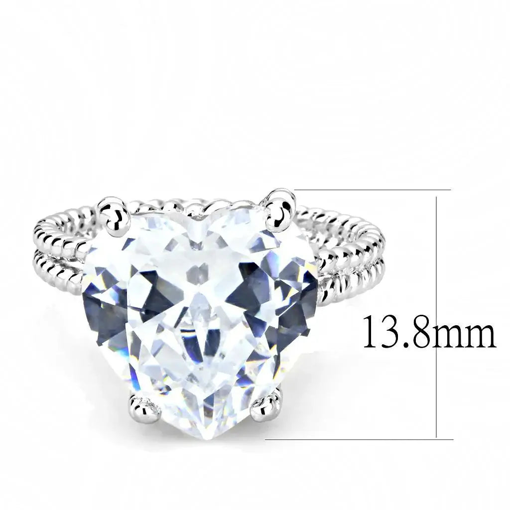 Alamode Rhodium Brass Ring with AAA Grade CZ in Clear - Alamode - Flyclothing LLC