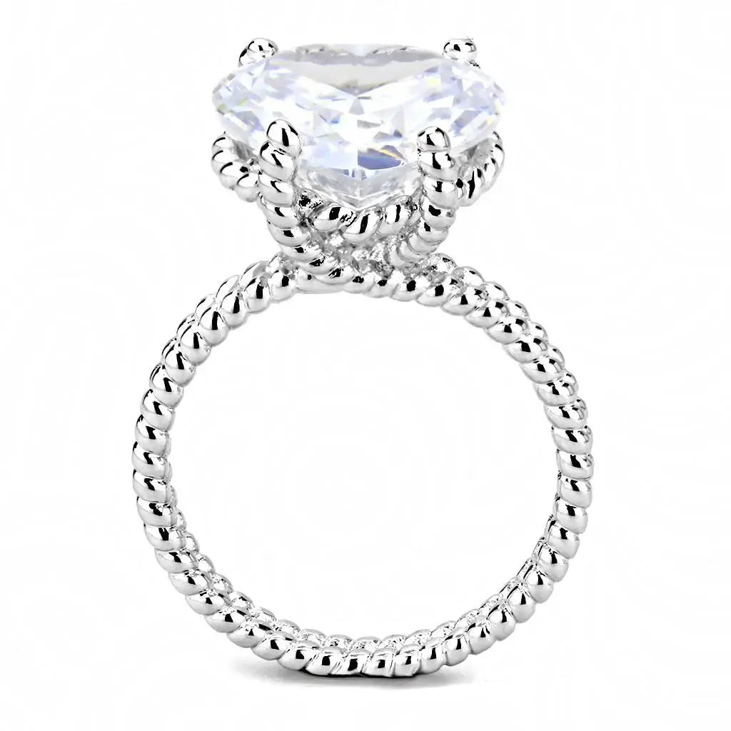 Alamode Rhodium Brass Ring with AAA Grade CZ in Clear - Alamode - Flyclothing LLC