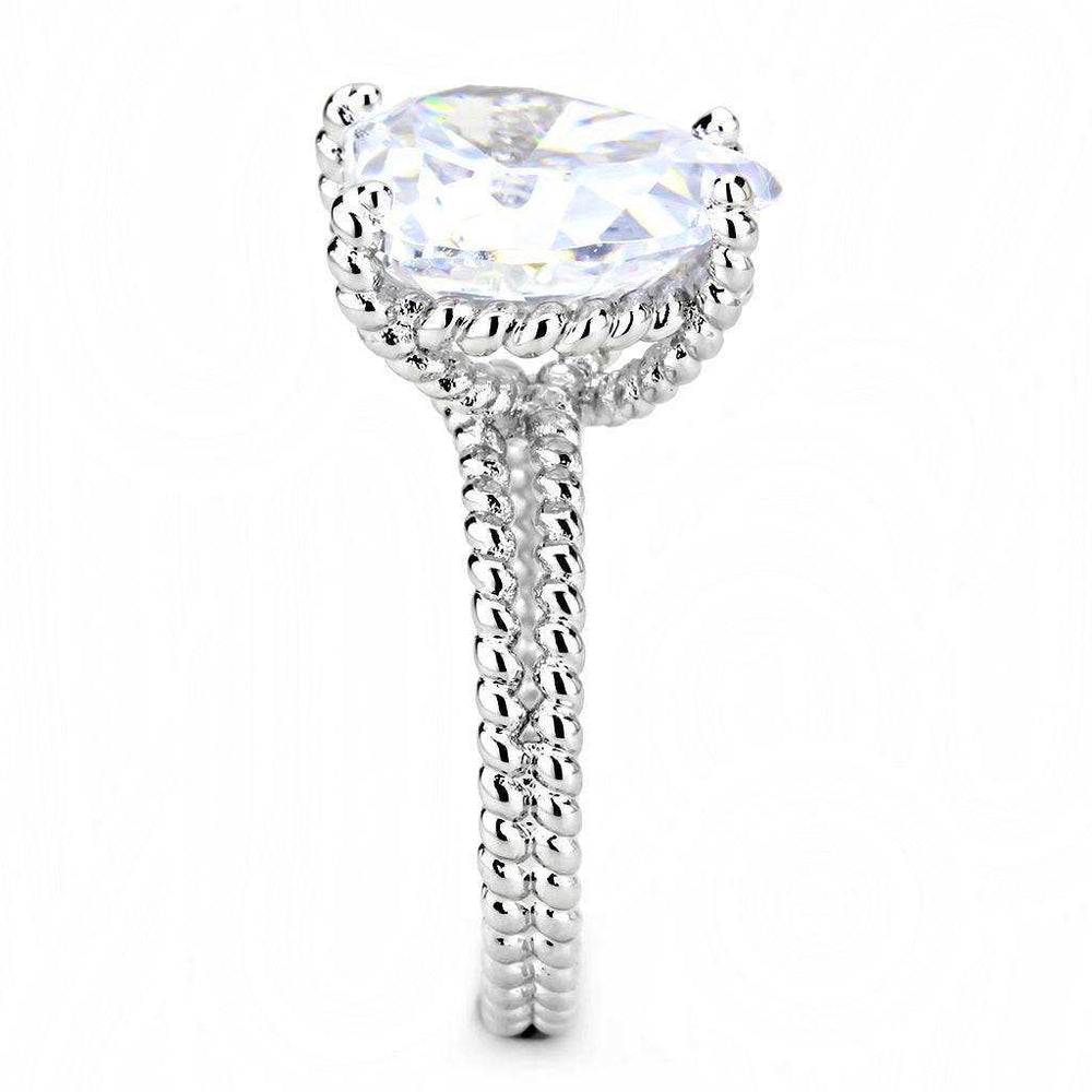 Alamode Rhodium Brass Ring with AAA Grade CZ in Clear - Alamode - Flyclothing LLC