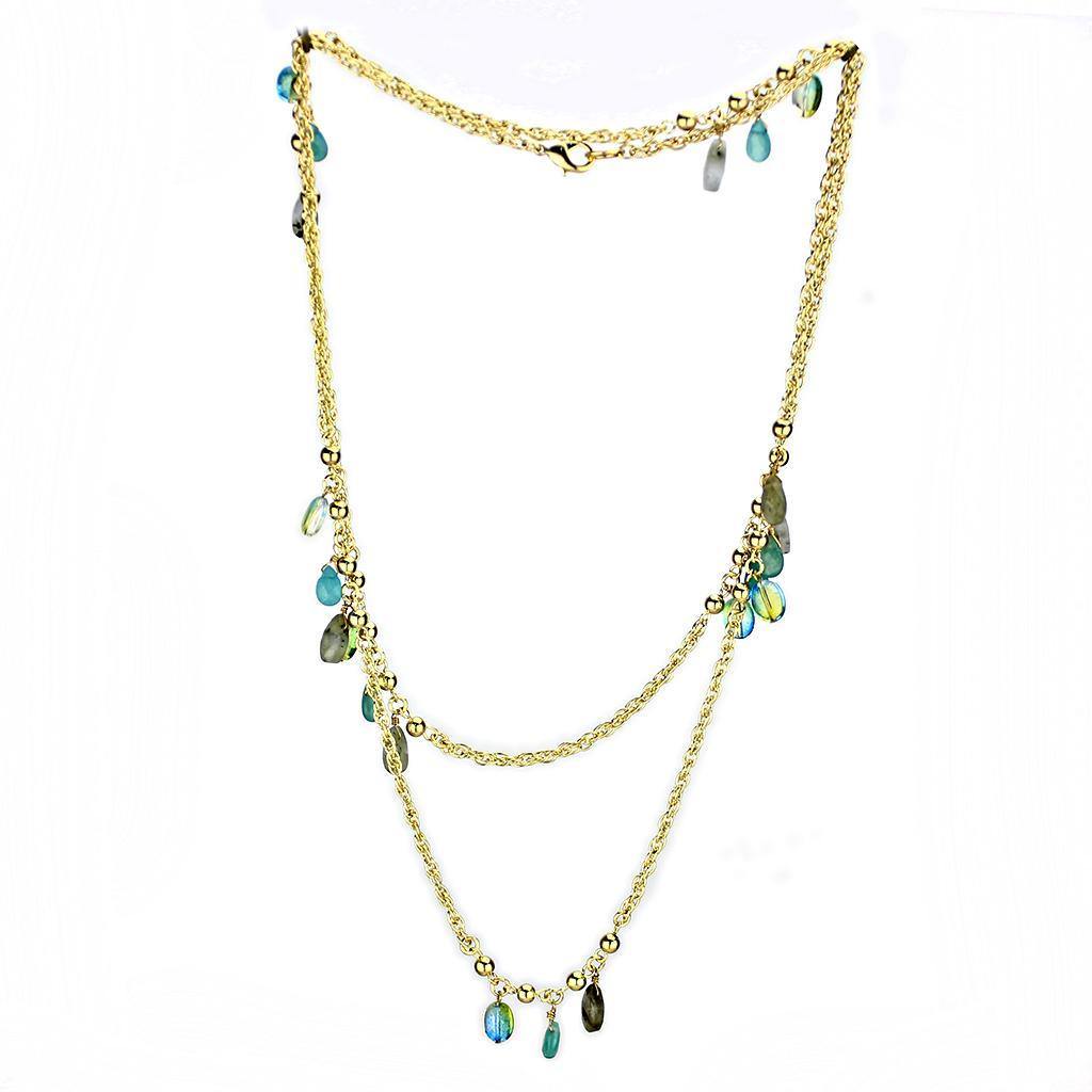 Alamode Gold Brass Necklace with Synthetic Jade in Emerald - Alamode