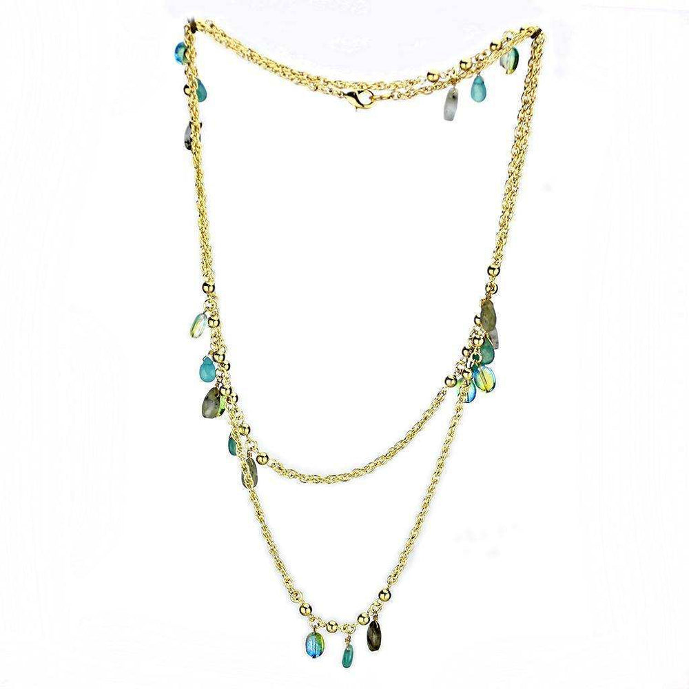 Alamode Gold Brass Necklace with Synthetic Jade in Emerald - Alamode - Flyclothing LLC