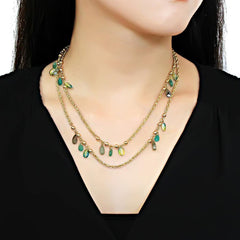 Alamode Gold Brass Necklace with Synthetic Jade in Emerald - Alamode