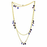 Alamode Gold Brass Necklace with Semi-Precious Amethyst Crystal in Amethyst - Alamode