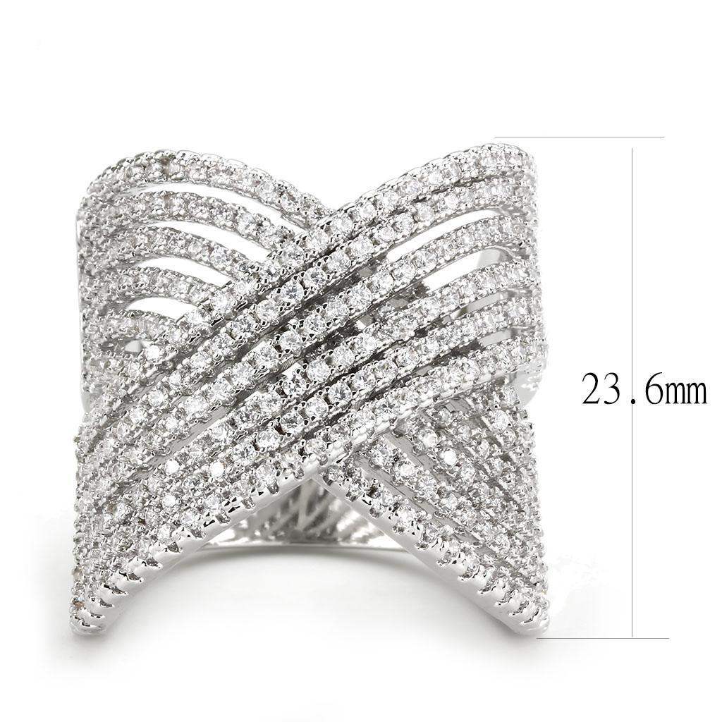 Alamode Rhodium Brass Ring with AAA Grade CZ in Clear - Alamode - Flyclothing LLC