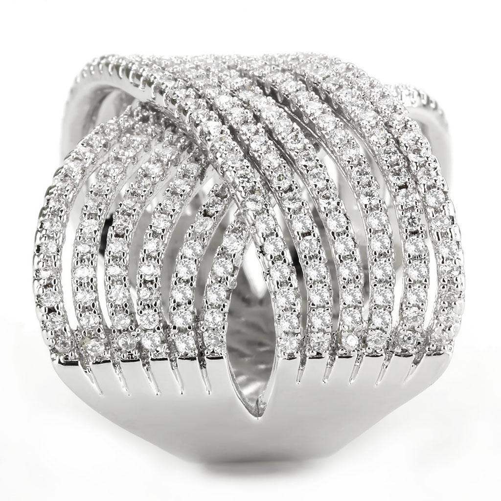 Alamode Rhodium Brass Ring with AAA Grade CZ in Clear - Alamode - Flyclothing LLC