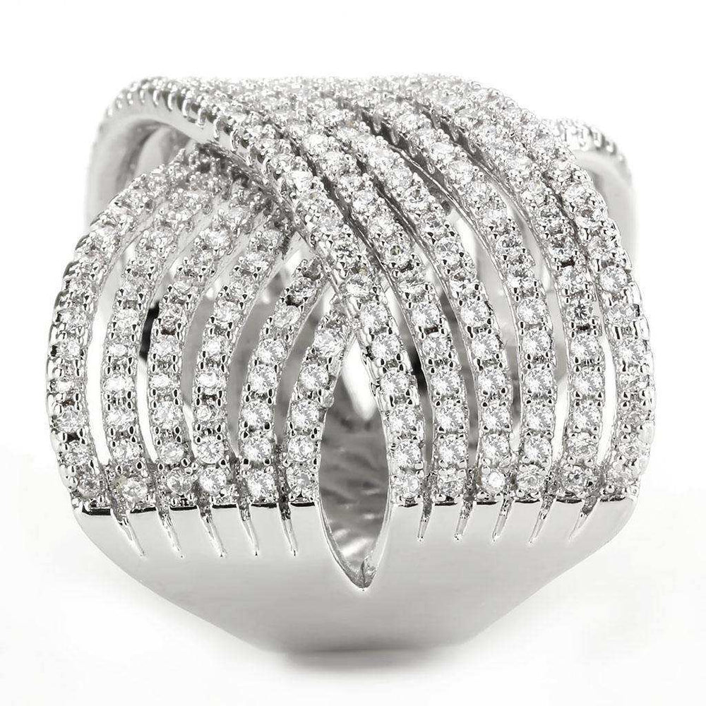 Alamode Rhodium Brass Ring with AAA Grade CZ in Clear - Alamode - Flyclothing LLC