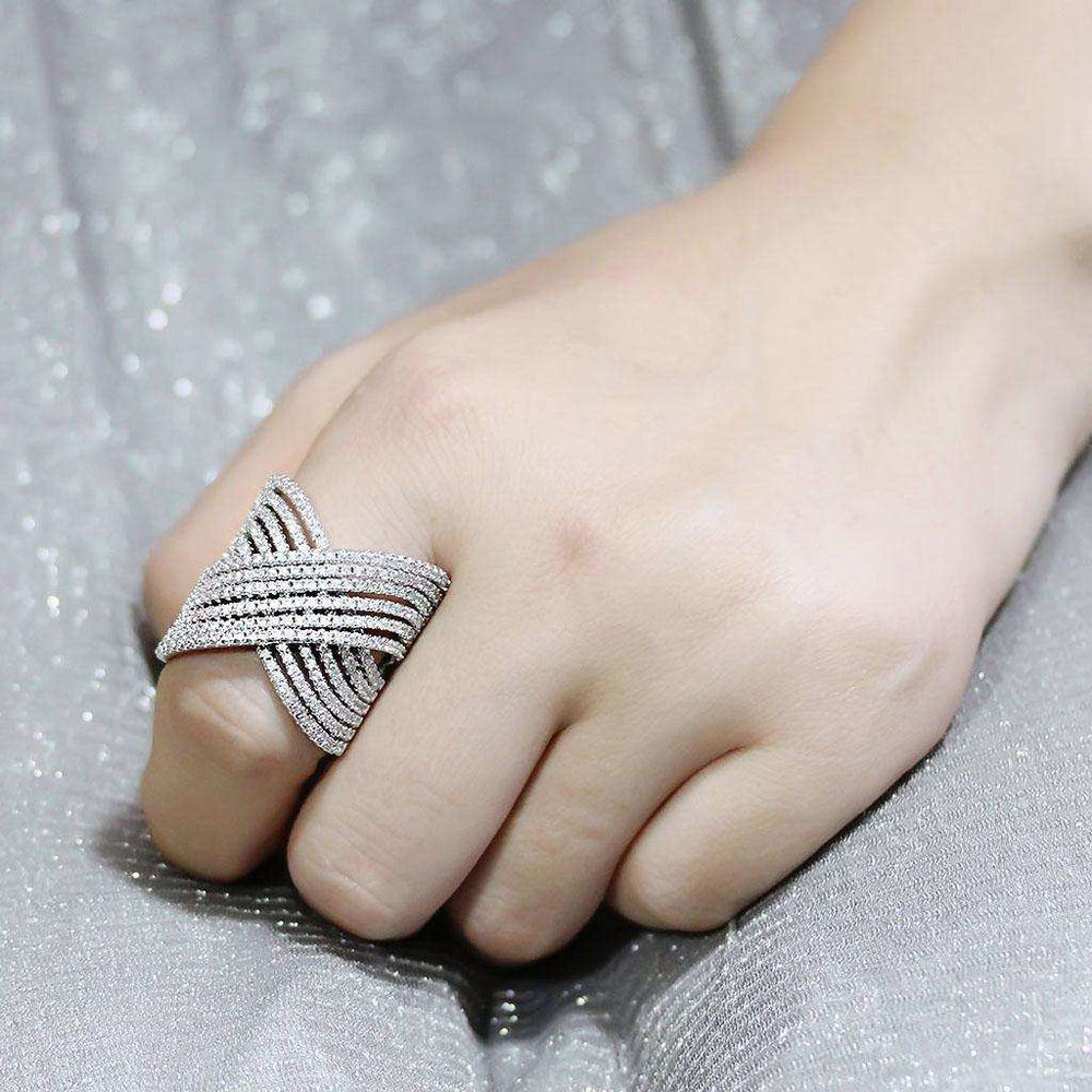 Alamode Rhodium Brass Ring with AAA Grade CZ in Clear - Alamode - Flyclothing LLC