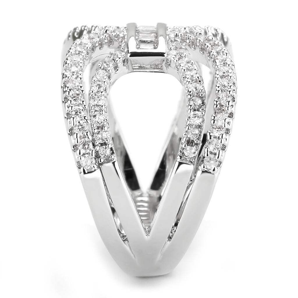 Alamode Rhodium Brass Ring with AAA Grade CZ in Clear - Alamode - Flyclothing LLC