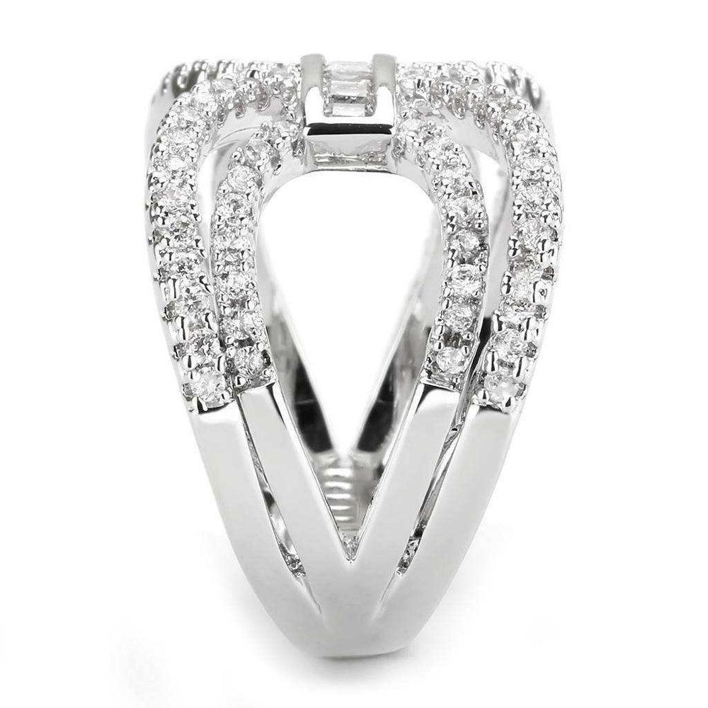 Alamode Rhodium Brass Ring with AAA Grade CZ in Clear - Alamode - Flyclothing LLC