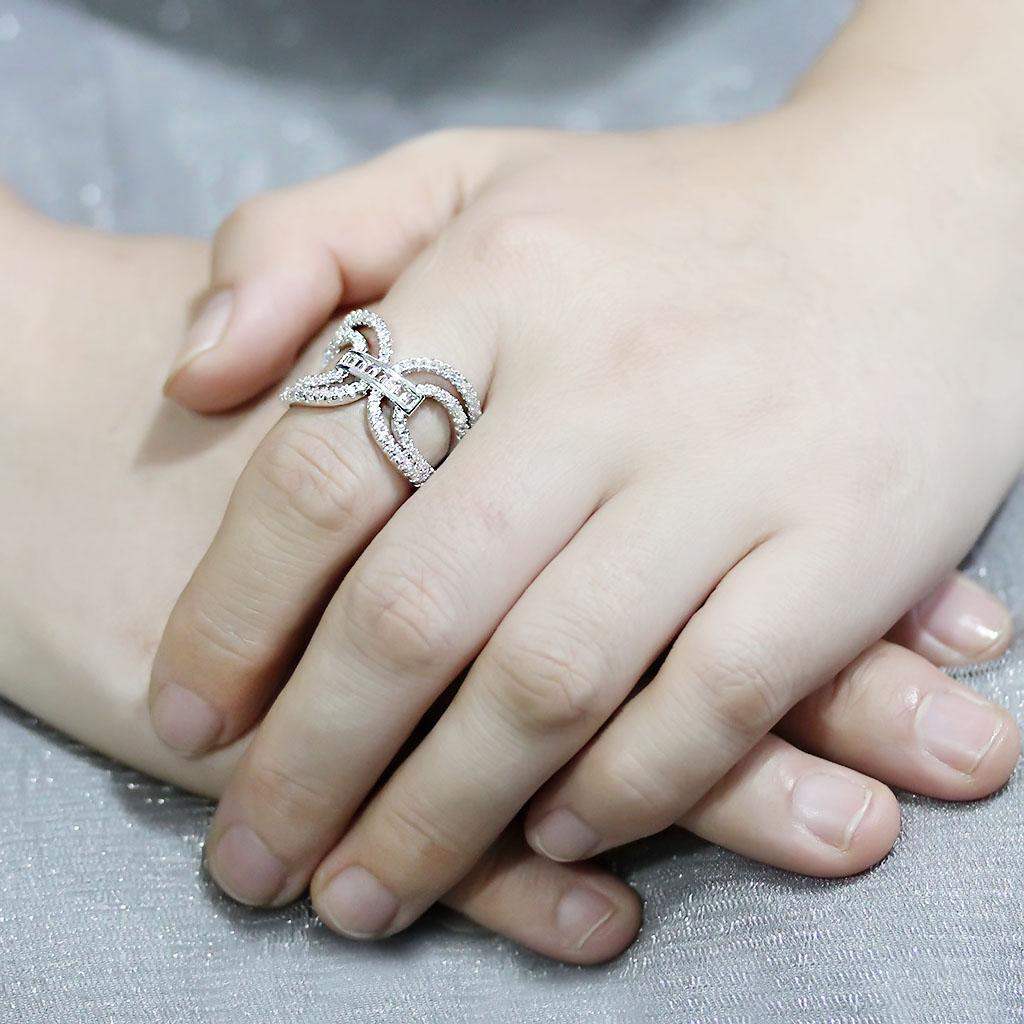 Alamode Rhodium Brass Ring with AAA Grade CZ in Clear - Alamode - Flyclothing LLC