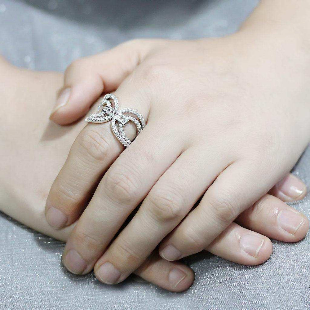 Alamode Rhodium Brass Ring with AAA Grade CZ in Clear - Alamode - Flyclothing LLC