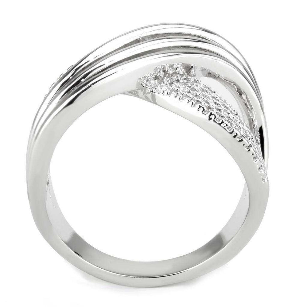 Alamode Rhodium Brass Ring with AAA Grade CZ in Clear - Alamode - Flyclothing LLC