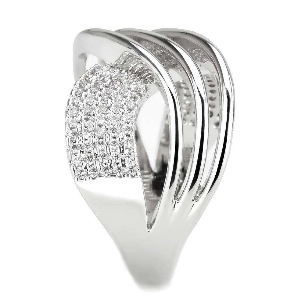Alamode Rhodium Brass Ring with AAA Grade CZ in Clear - Alamode - Flyclothing LLC