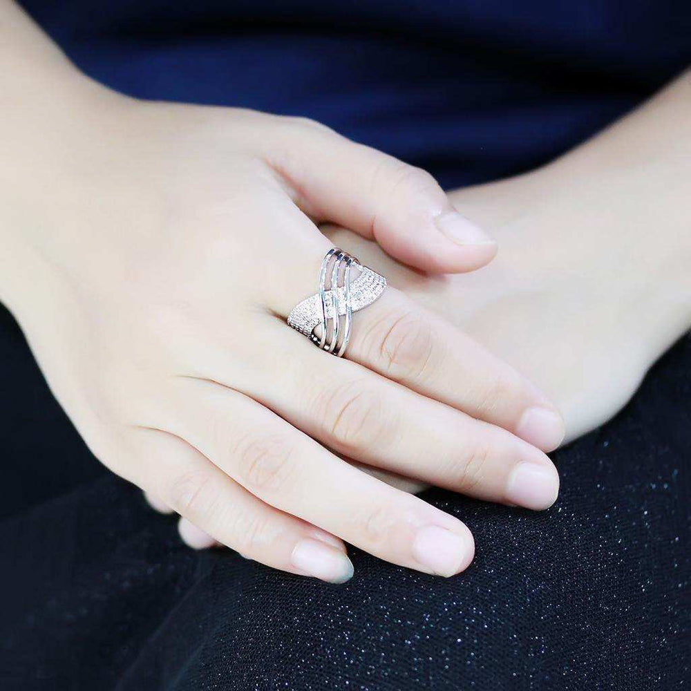 Alamode Rhodium Brass Ring with AAA Grade CZ in Clear - Alamode - Flyclothing LLC