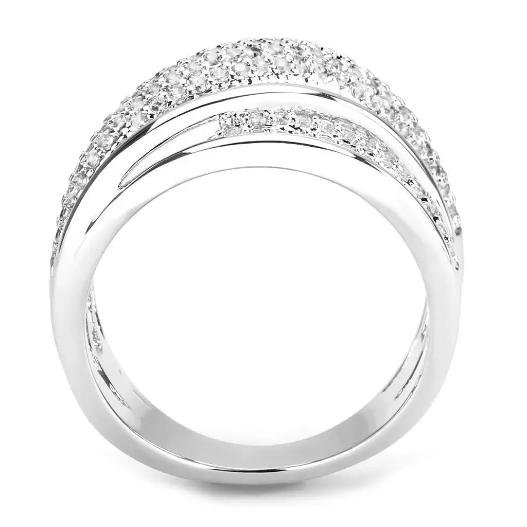 Alamode Rhodium Brass Ring with AAA Grade CZ in Clear - Alamode - Flyclothing LLC