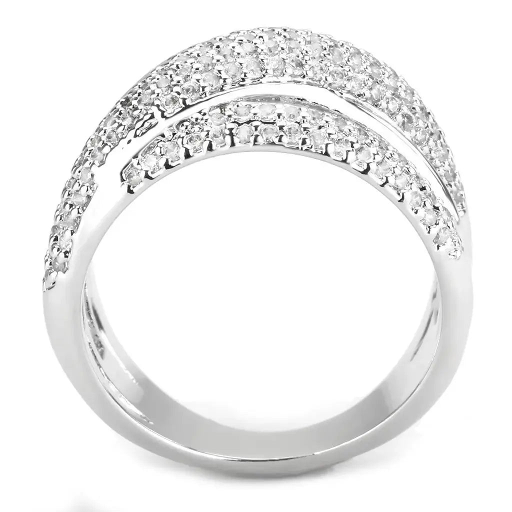 Alamode Rhodium Brass Ring with AAA Grade CZ in Clear - Alamode - Flyclothing LLC