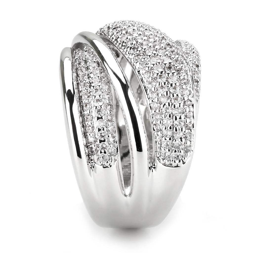 Alamode Rhodium Brass Ring with AAA Grade CZ in Clear - Alamode - Flyclothing LLC