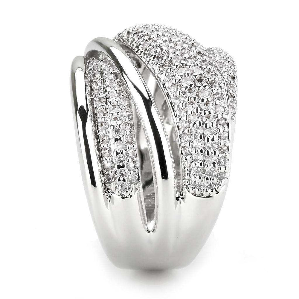 Alamode Rhodium Brass Ring with AAA Grade CZ in Clear - Alamode - Flyclothing LLC