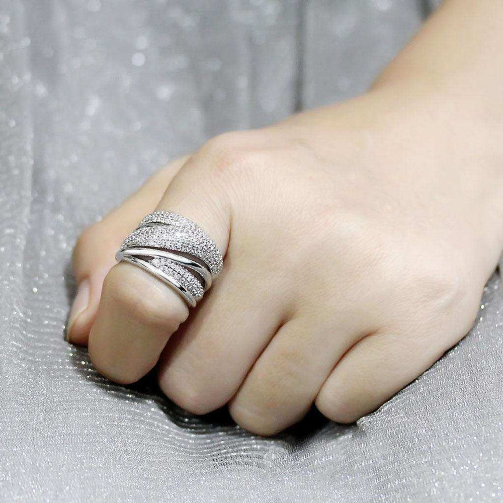 Alamode Rhodium Brass Ring with AAA Grade CZ in Clear - Alamode - Flyclothing LLC