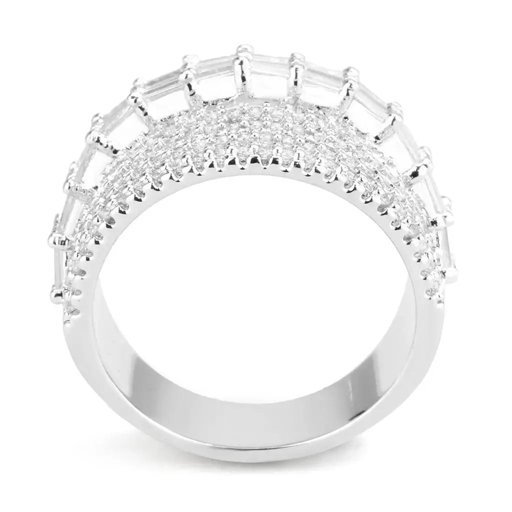 Alamode Rhodium Brass Ring with AAA Grade CZ in Clear - Alamode - Flyclothing LLC
