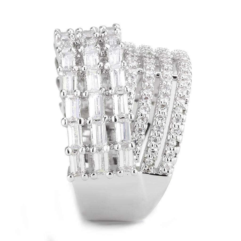Alamode Rhodium Brass Ring with AAA Grade CZ in Clear - Alamode - Flyclothing LLC