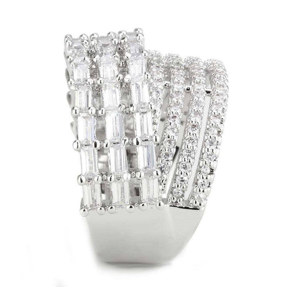 Alamode Rhodium Brass Ring with AAA Grade CZ in Clear - Alamode - Flyclothing LLC
