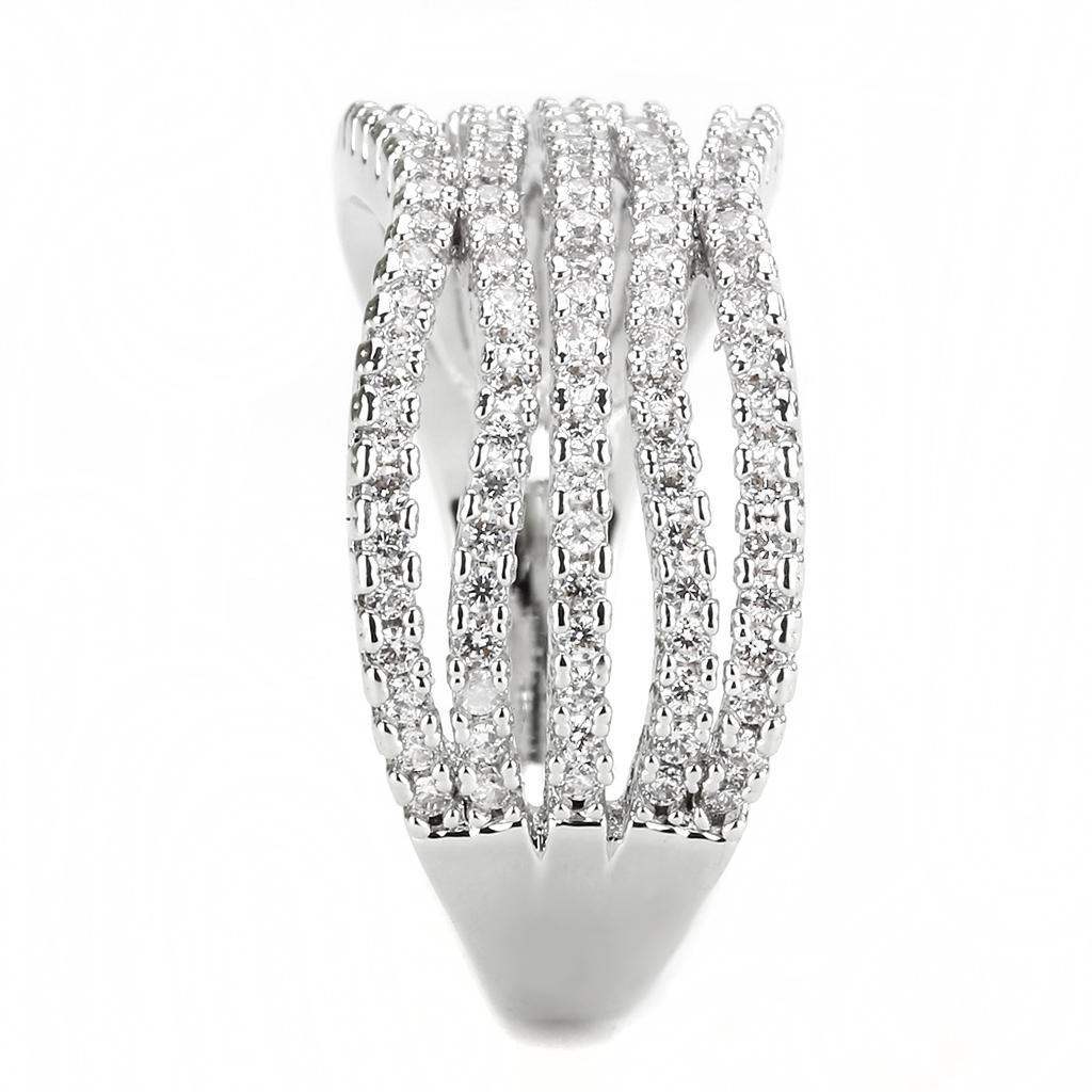 Alamode Rhodium Brass Ring with AAA Grade CZ in Clear - Alamode - Flyclothing LLC