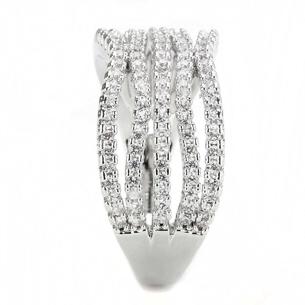 Alamode Rhodium Brass Ring with AAA Grade CZ in Clear - Alamode - Flyclothing LLC