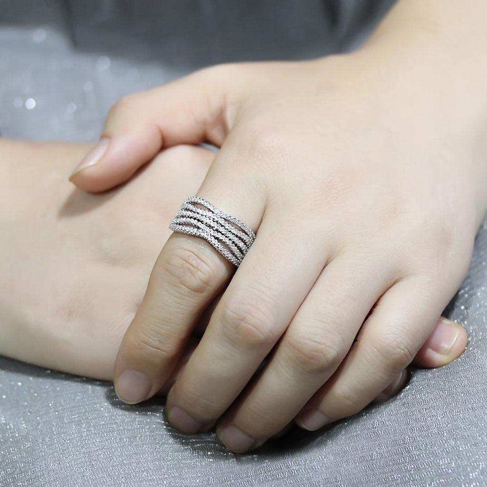 Alamode Rhodium Brass Ring with AAA Grade CZ in Clear - Alamode - Flyclothing LLC