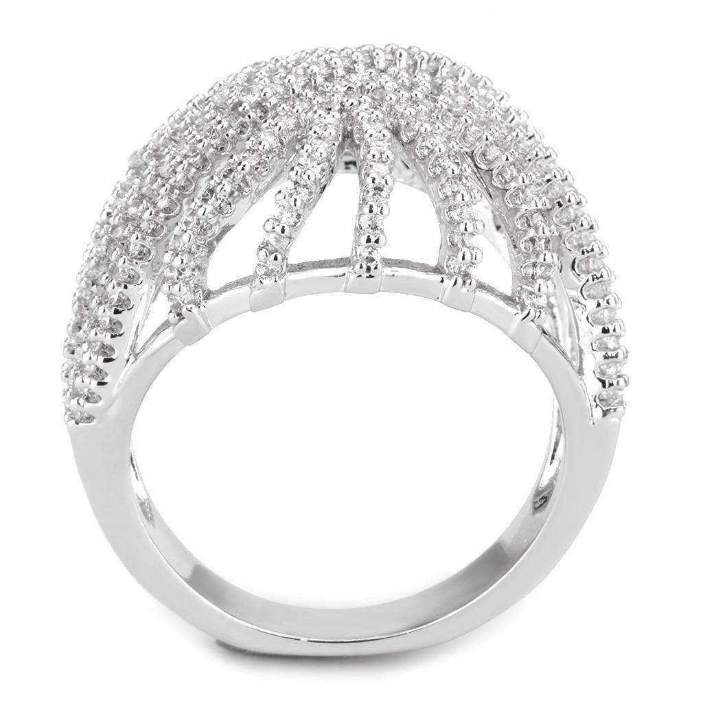 Alamode Rhodium Brass Ring with AAA Grade CZ in Clear - Alamode - Flyclothing LLC