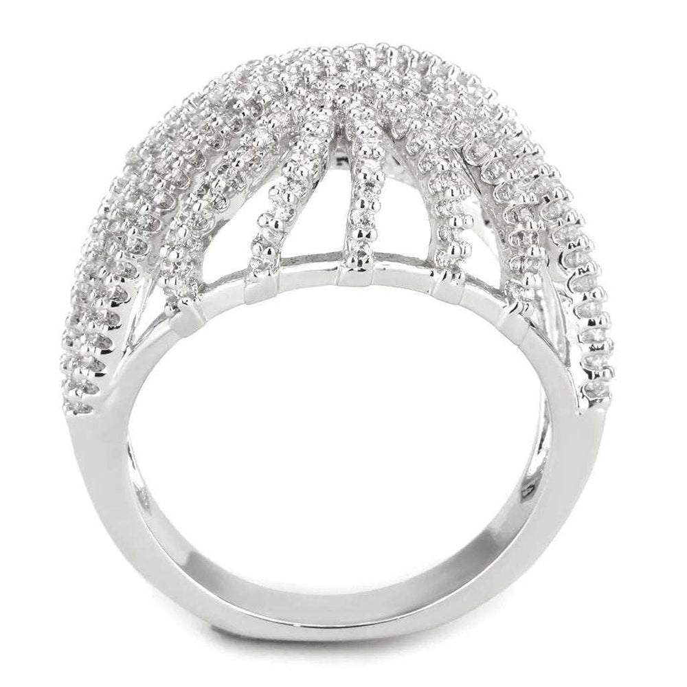 Alamode Rhodium Brass Ring with AAA Grade CZ in Clear - Alamode - Flyclothing LLC