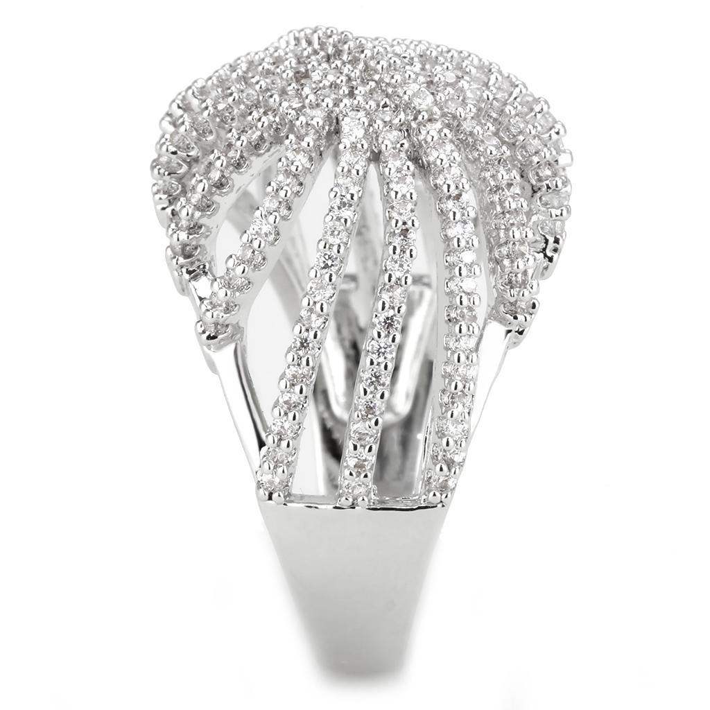 Alamode Rhodium Brass Ring with AAA Grade CZ in Clear - Alamode - Flyclothing LLC