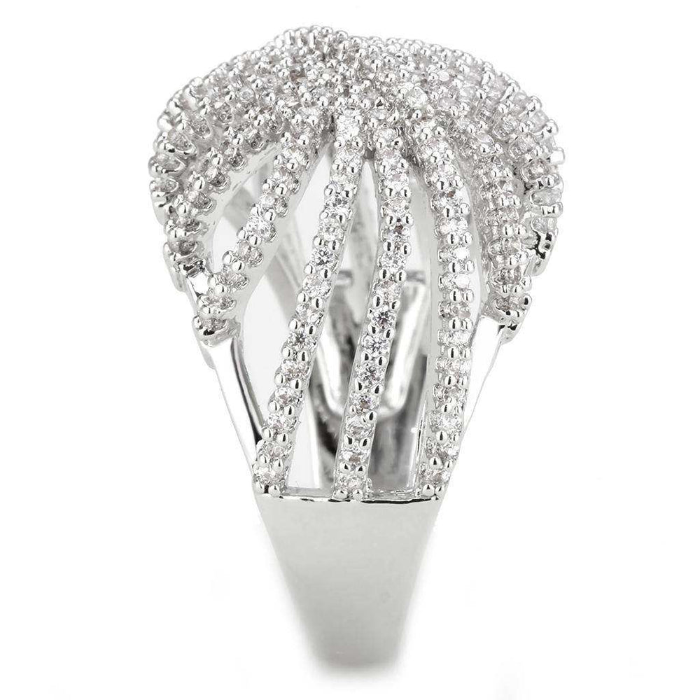 Alamode Rhodium Brass Ring with AAA Grade CZ in Clear - Alamode - Flyclothing LLC