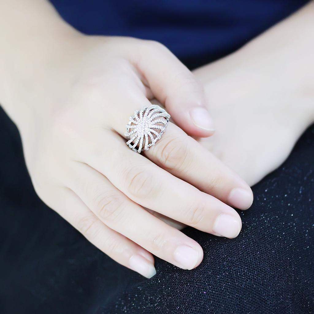 Alamode Rhodium Brass Ring with AAA Grade CZ in Clear - Alamode - Flyclothing LLC