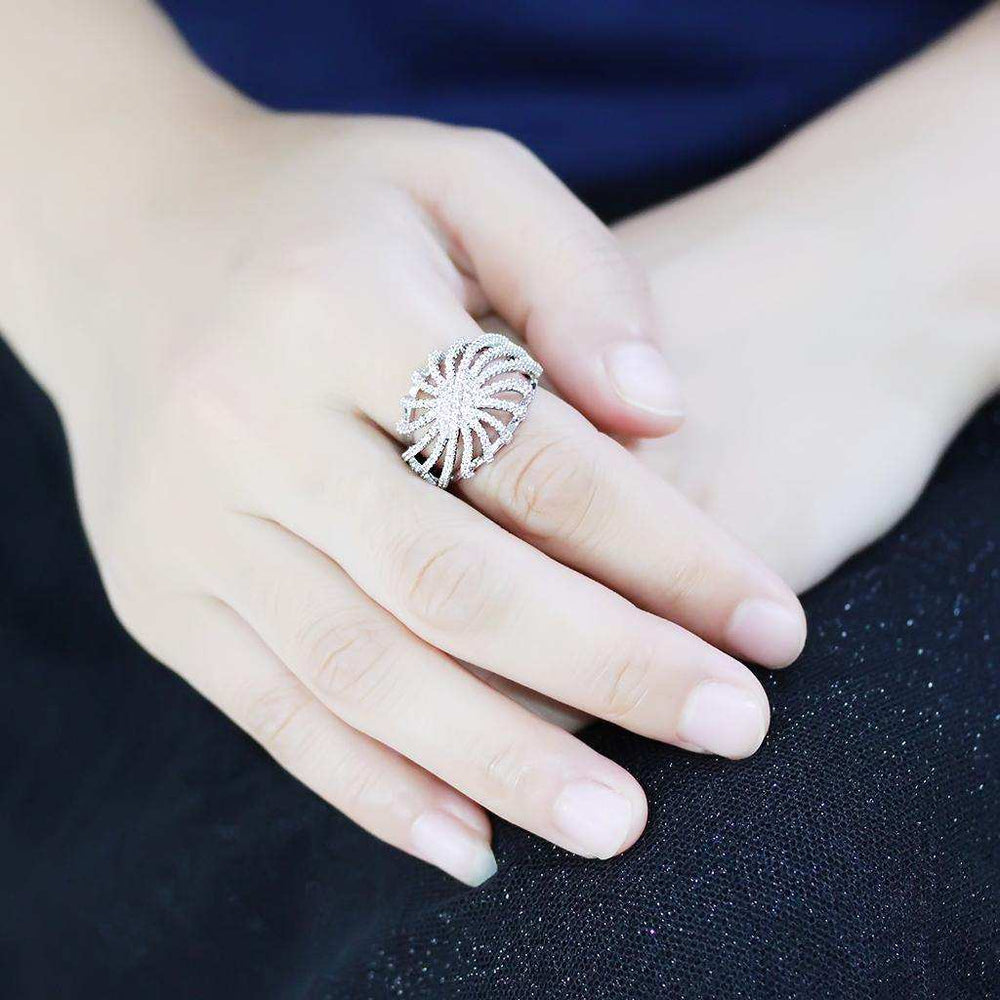 Alamode Rhodium Brass Ring with AAA Grade CZ in Clear - Alamode - Flyclothing LLC